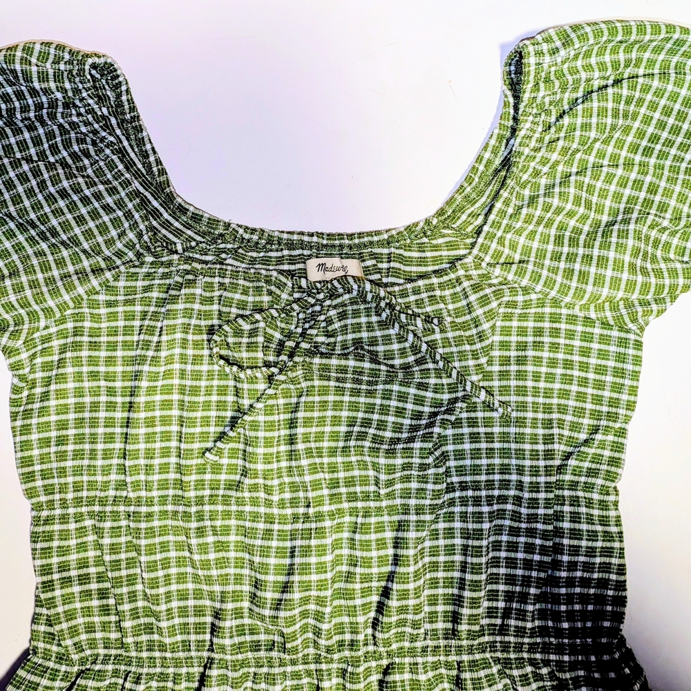 Madewell Green Checkered Blouse Tiered